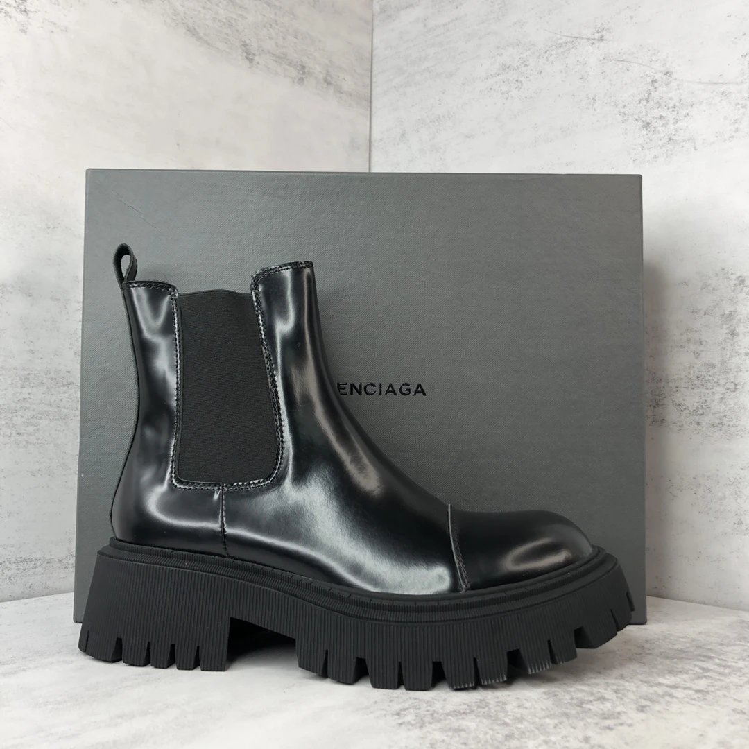 Balenciaga Black Platform Chelsea Boots Unisex Leather Shoes