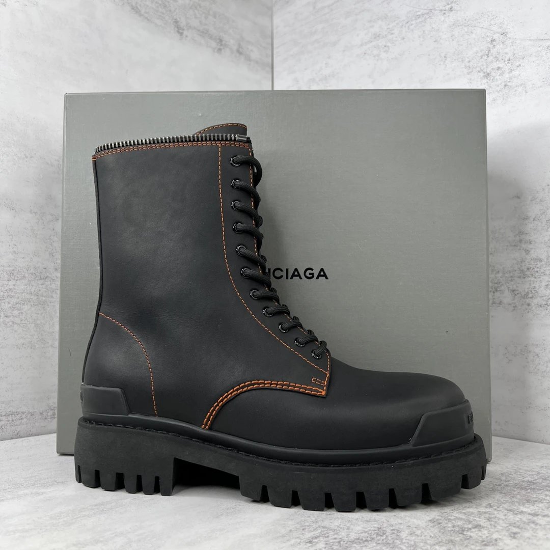 Balenciaga Black Leather Platform Combat Boots Unisex