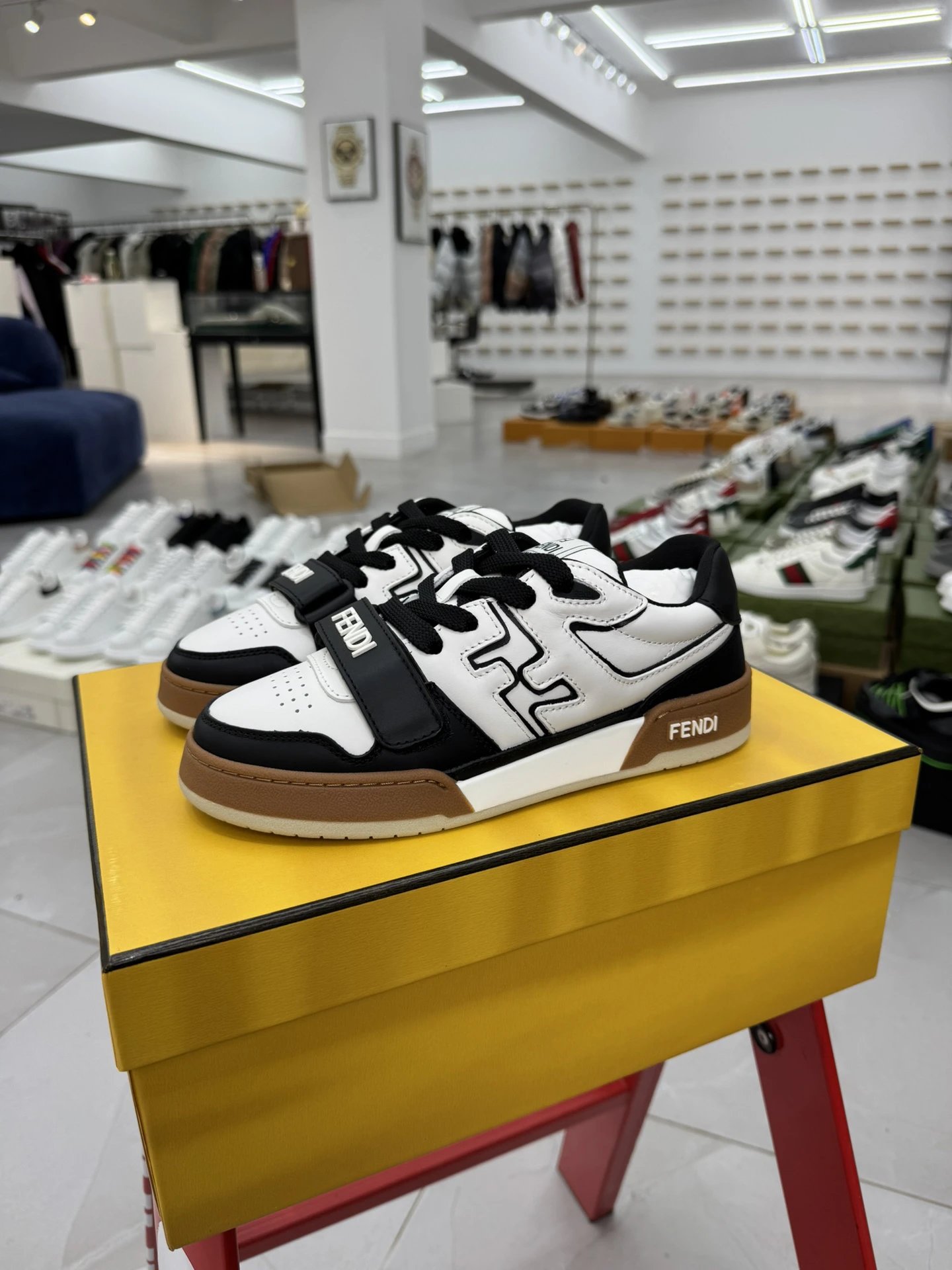 Fendi Retro Black White Leather FF Sneakers