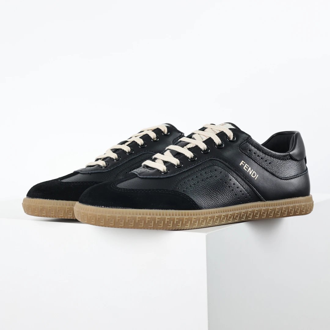 Fendi Black Leather Suede FF Sole Unisex Sneakers