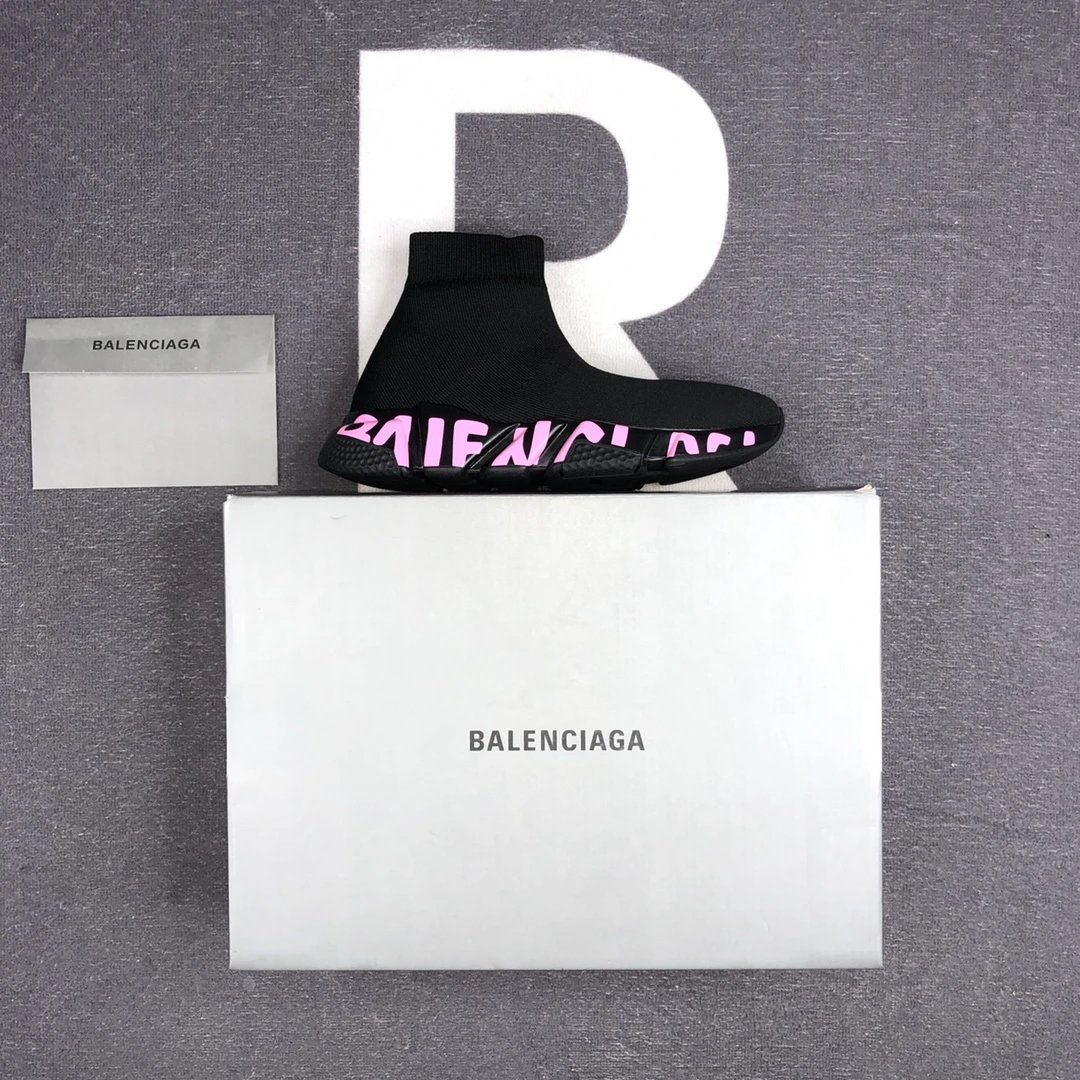 Balenciaga Black Pink Logo Sock Sneakers Shoes