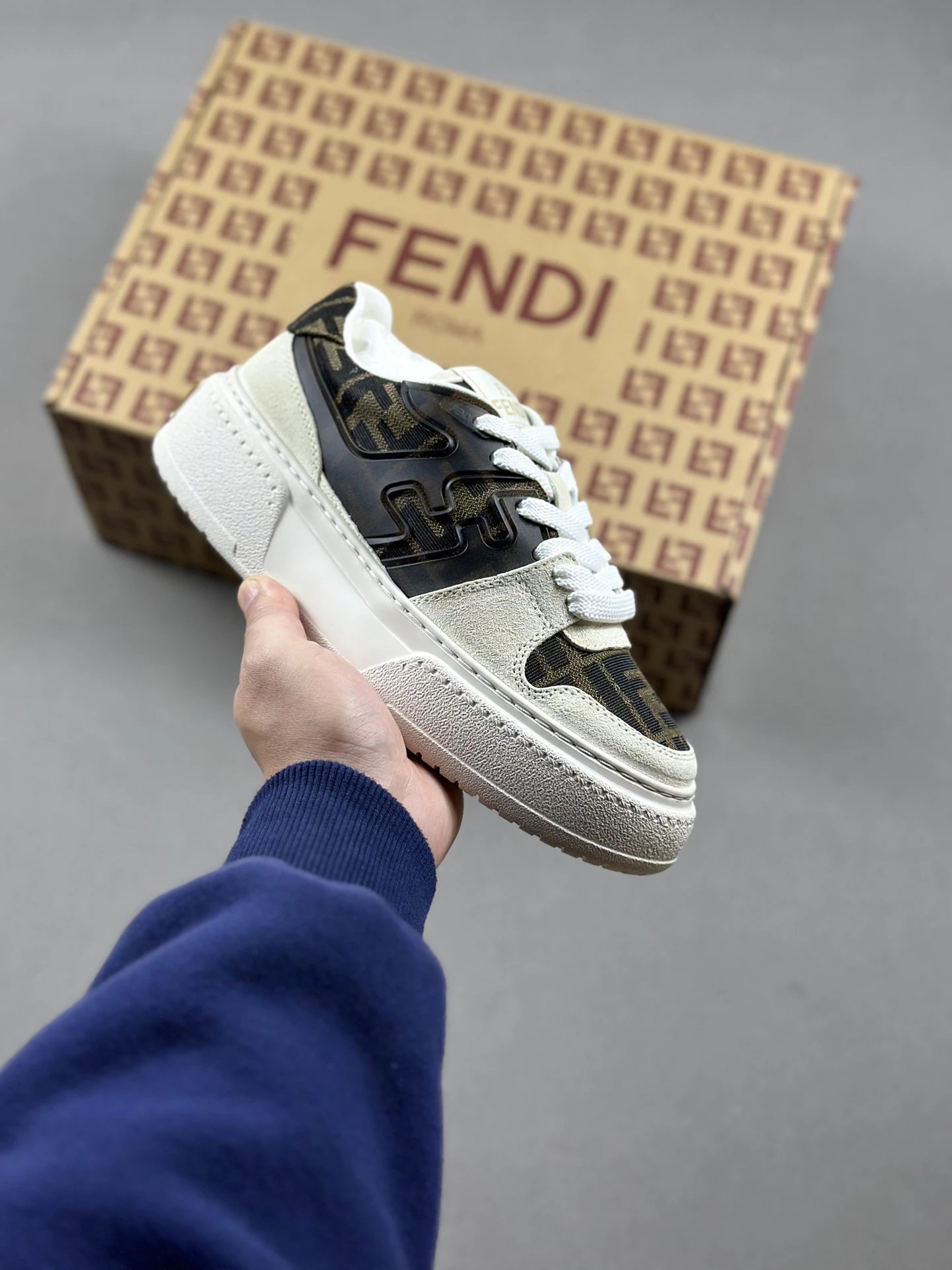 Fendi FF Logo White Platform Leather Sneakers