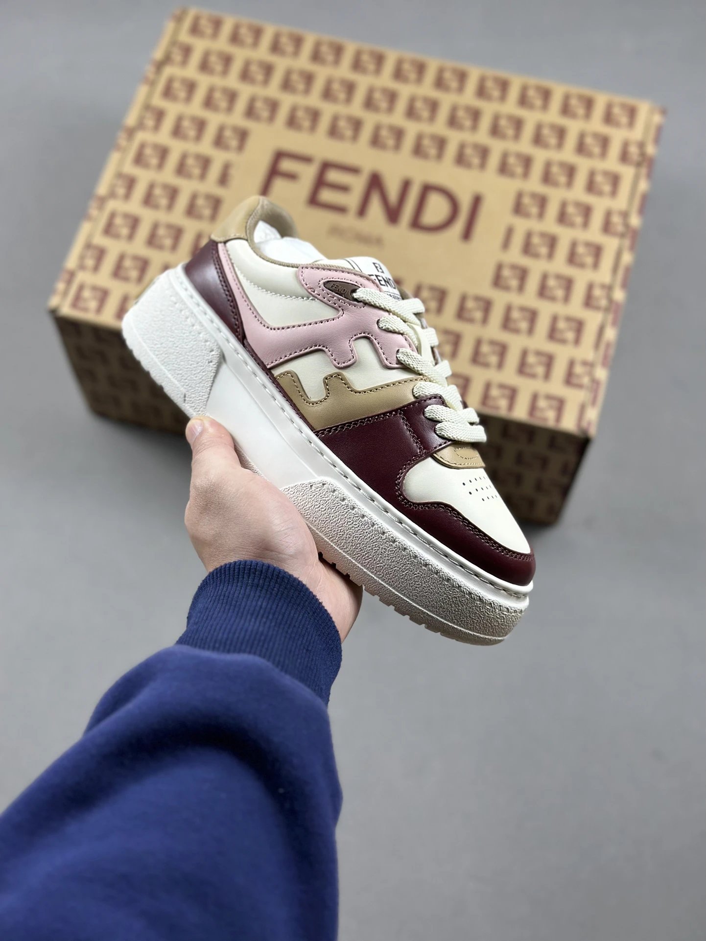 Fendi Colorblock Platform Sneakers Cream Pink Red Shoes