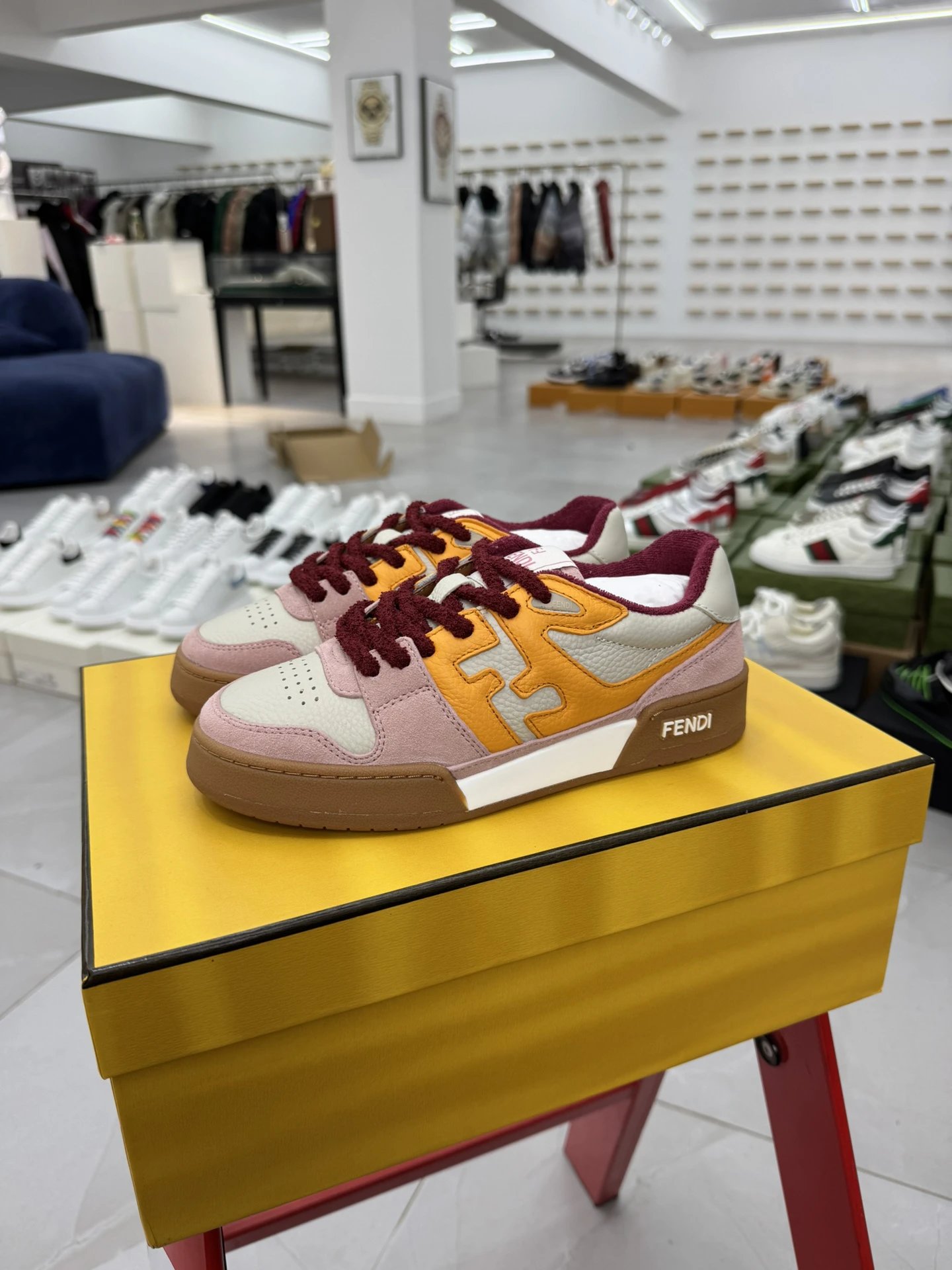 Fendi Retro Colorblock Cream Pink Orange Sneakers