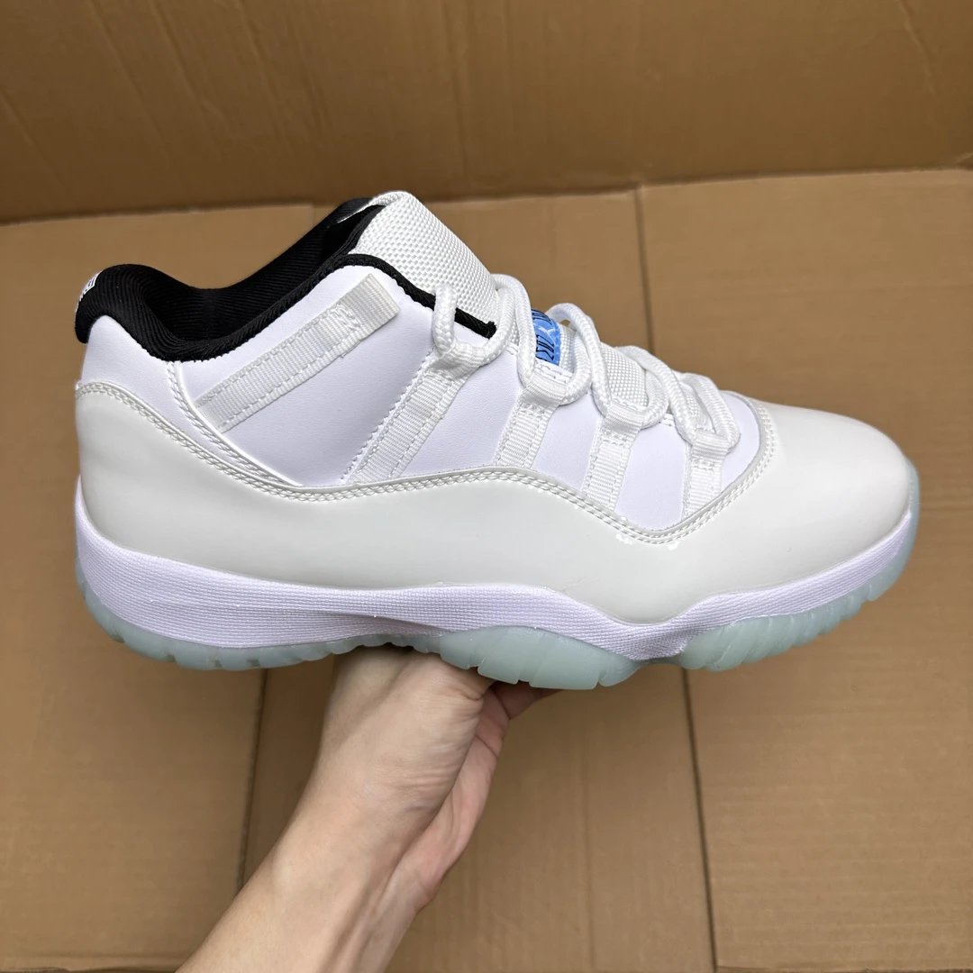 Air Jordan 11 White Blue Patent Leather Sneakers