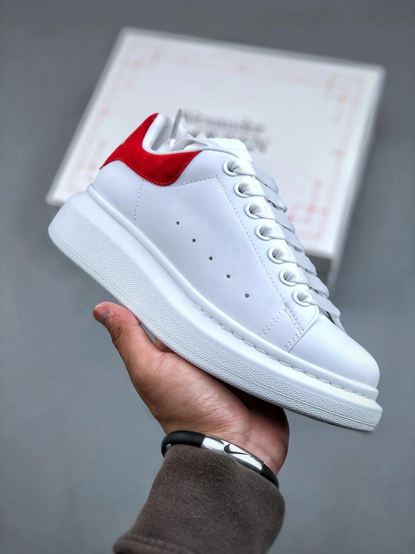 Alexander McQueen White Red Oversized Platform Sneakers