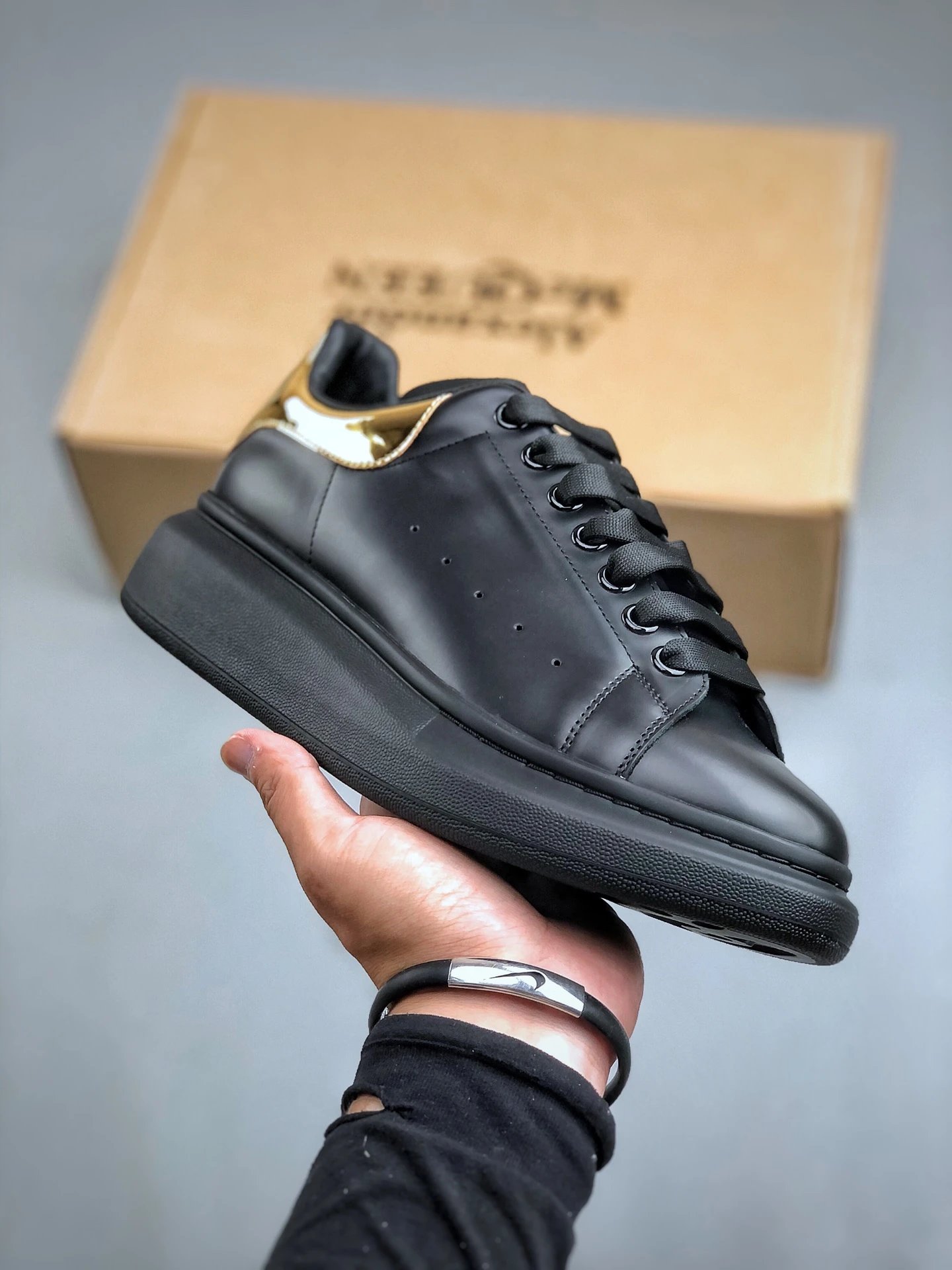 Alexander McQueen Black Gold Oversized Sole Leather Sneakers