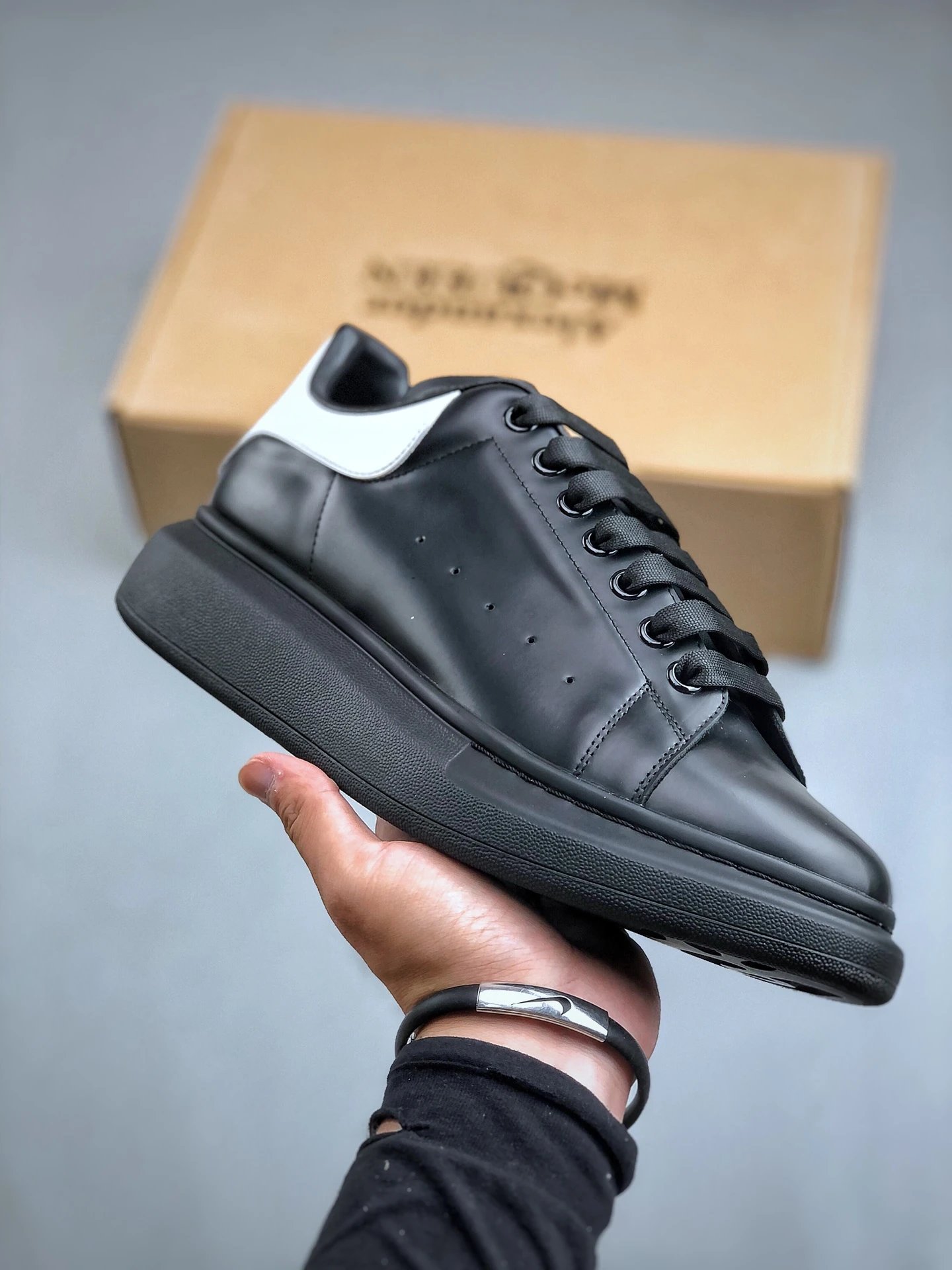 Alexander McQueen Black White Chunky Leather Sneakers