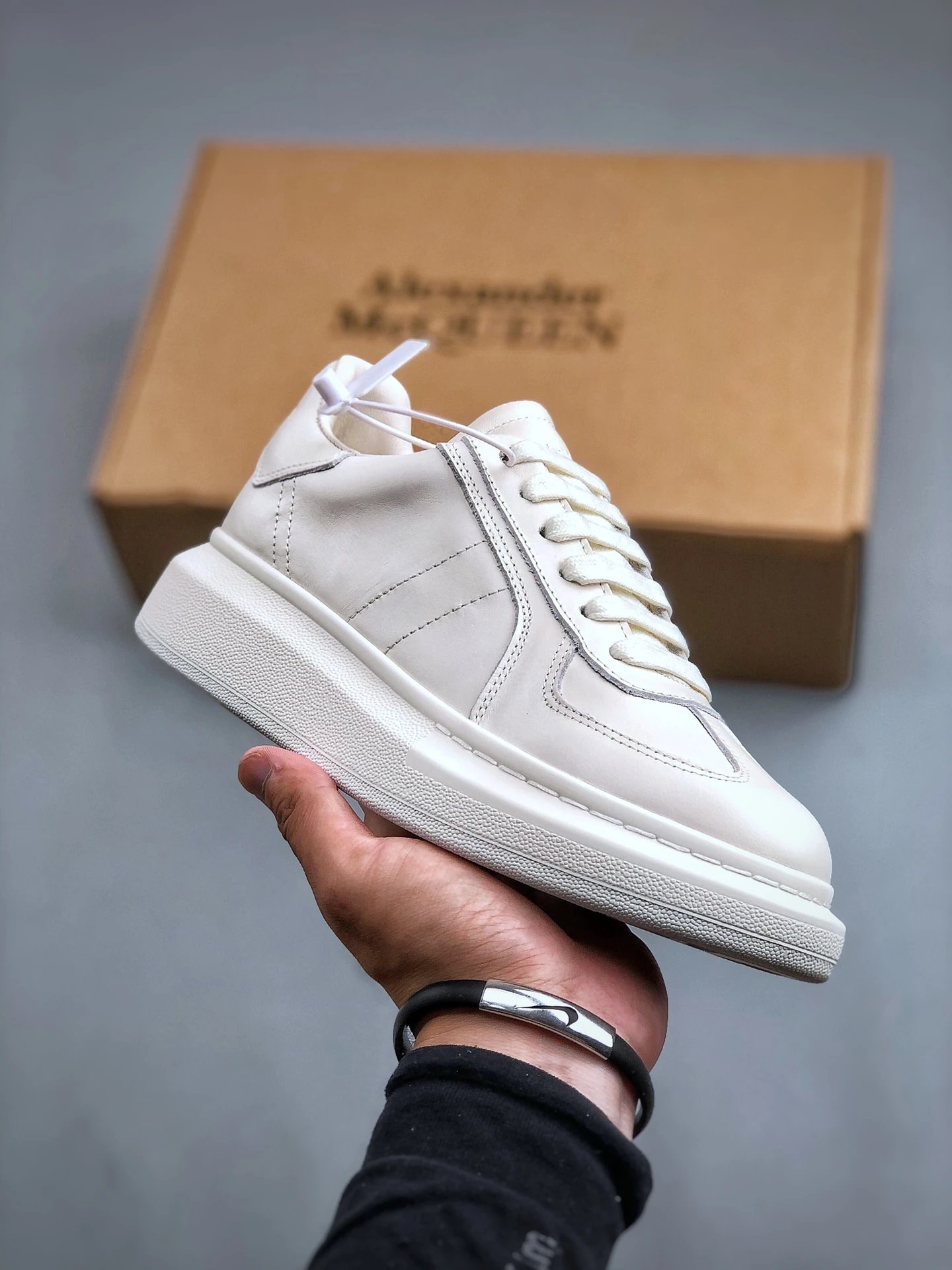 Alexander McQueen White Oversized Leather Platform Sneakers