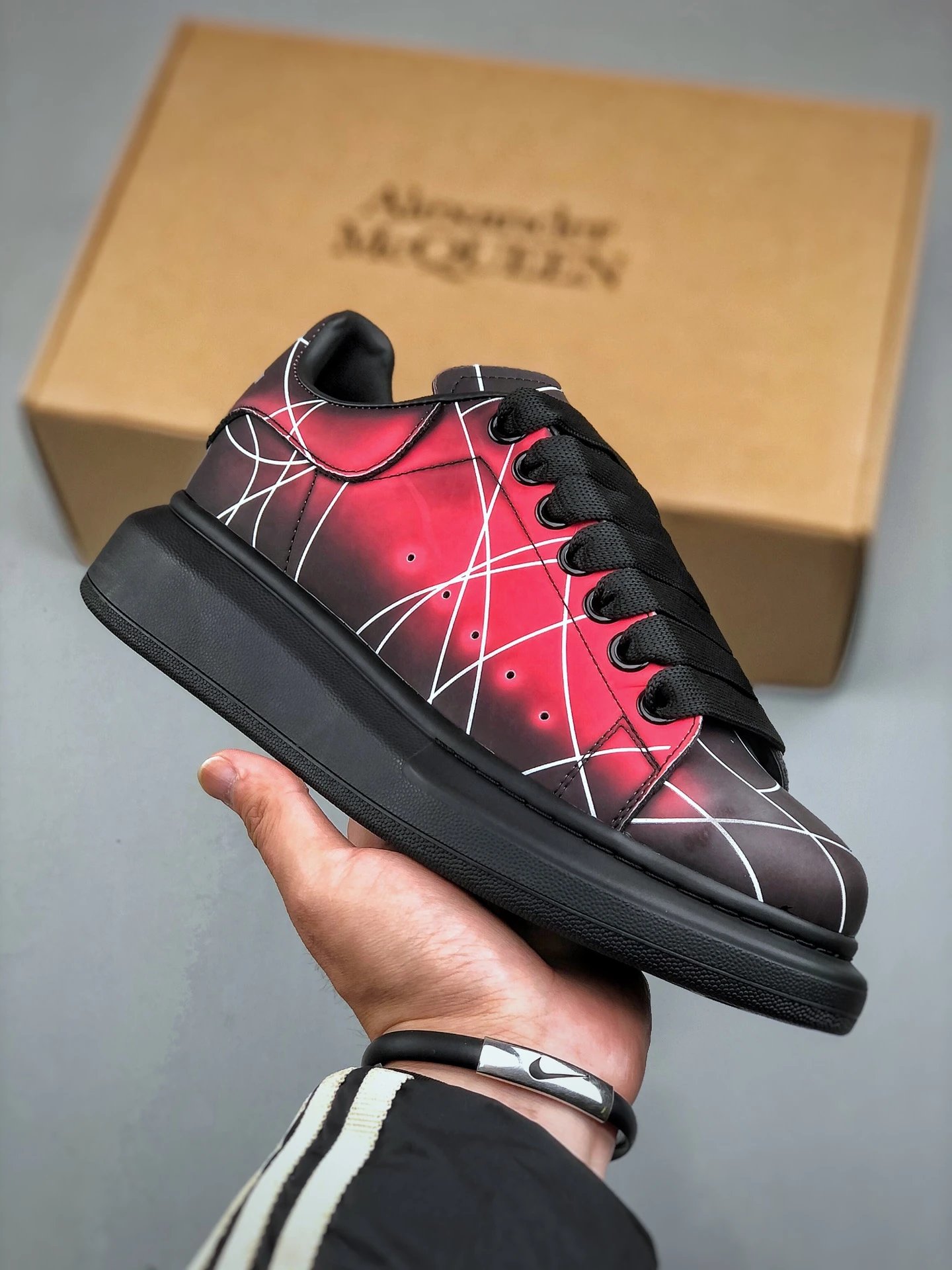 Alexander McQueen Red/Black Graffiti Platform Sneakers