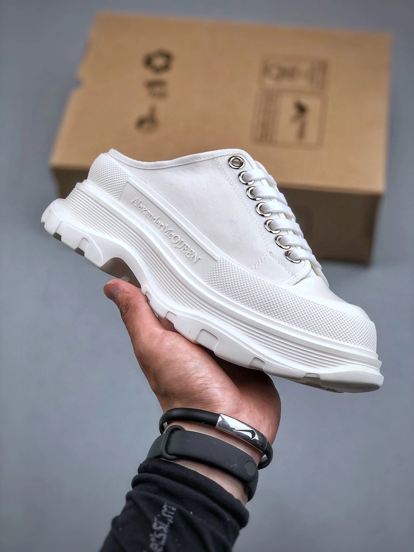 Alexander McQueen White Tread Slick Canvas Platform Sneakers