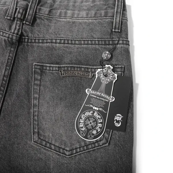 Chrome Hearts Cross Embroidered Distressed Gray Jeans - 16