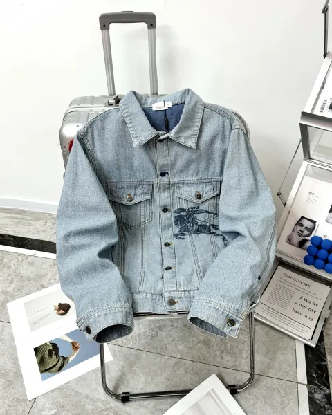 Burberry Equestrian Knight Denim Jacket Light Blue - 1