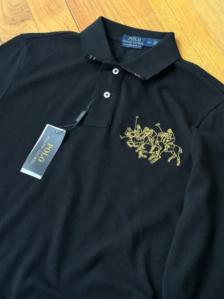 Polo Ralph Lauren Big Pony Gold Embroidery Black Long-Sleeve Polo - 6