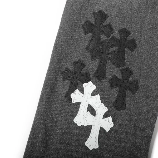 Chrome Hearts Cross Embroidered Distressed Gray Jeans - 15