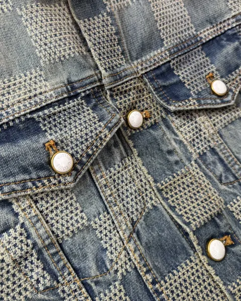 Louis Vuitton x Virgil Abloh Checkerboard Denim Jacket Blue Multicolor - 14
