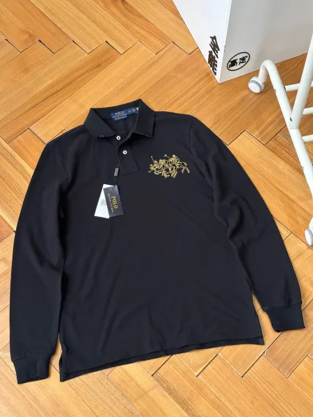 Polo Ralph Lauren Big Pony Gold Embroidery Black Long-Sleeve Polo - 1