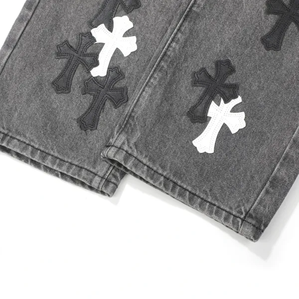 Chrome Hearts Cross Embroidered Distressed Gray Jeans - 14