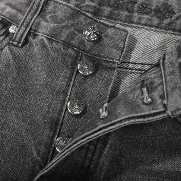 Chrome Hearts Cross Embroidered Distressed Gray Jeans - 7