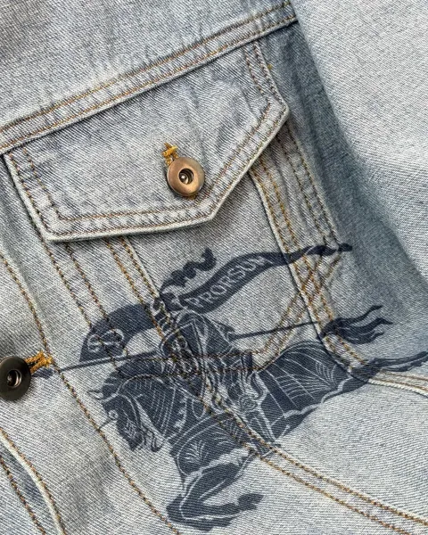 Burberry Equestrian Knight Denim Jacket Light Blue - 14