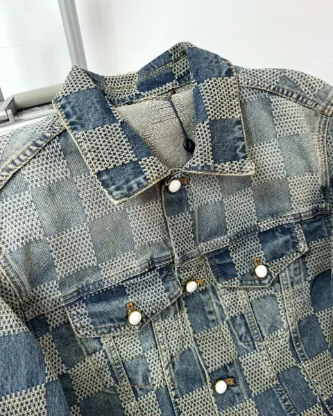 Louis Vuitton x Virgil Abloh Checkerboard Denim Jacket Blue Multicolor - 12