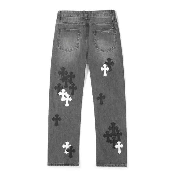 Chrome Hearts Cross Embroidered Distressed Gray Jeans - 5