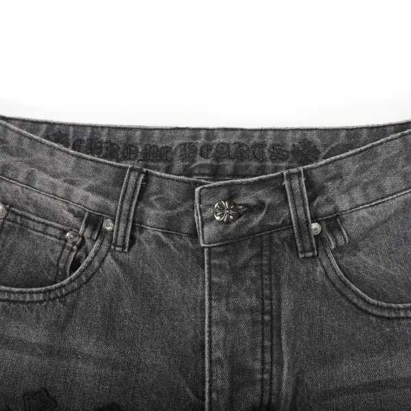 Chrome Hearts Cross Embroidered Distressed Gray Jeans - 12