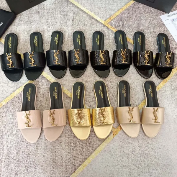 Saint Laurent Tribute Slide Tan Leather Slippers - 13