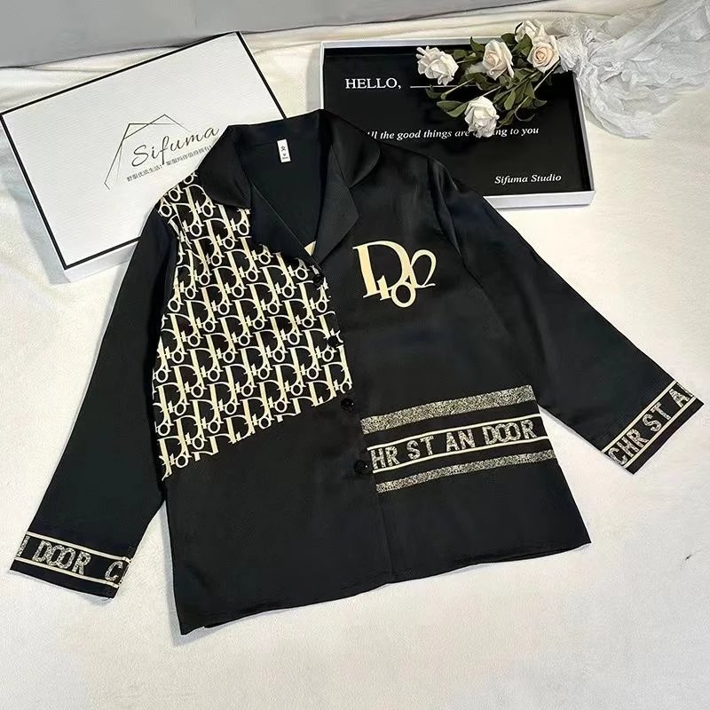 Dior Oblique Print Silk Pajama Set Black - 5
