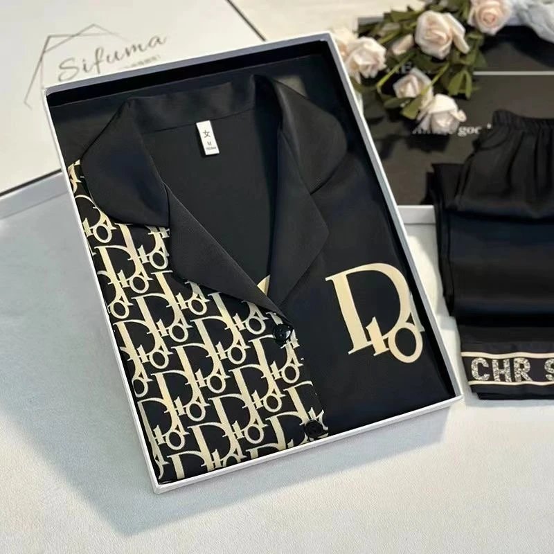 Dior Oblique Print Silk Pajama Set Black - 4