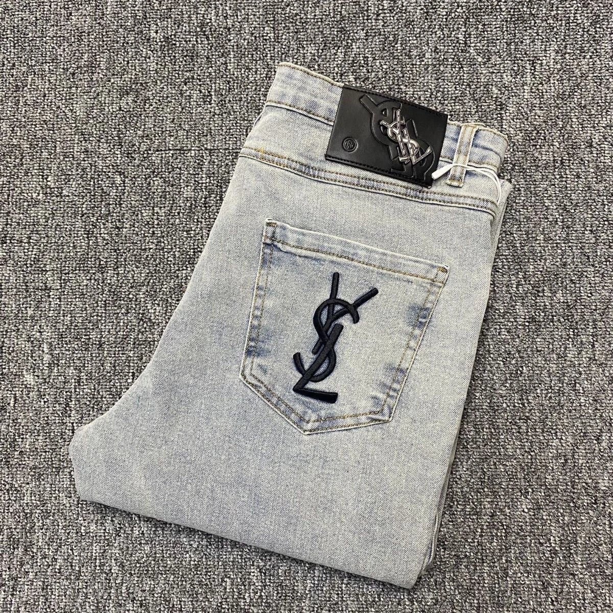 Saint Laurent Monogram Embroidered Light Wash Jeans - 5