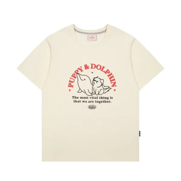 YK Studios Surfing Maltese & Dolphin Crew Navy T-Shirt - 10