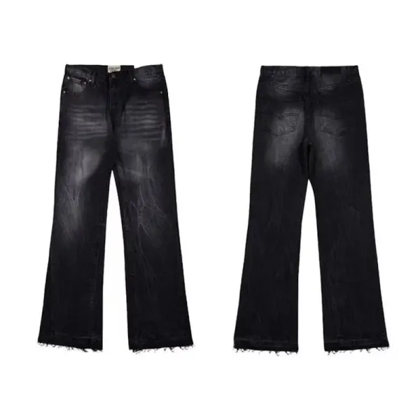Design Custom Embroidered Red Motif Straight-Leg Jeans - 12