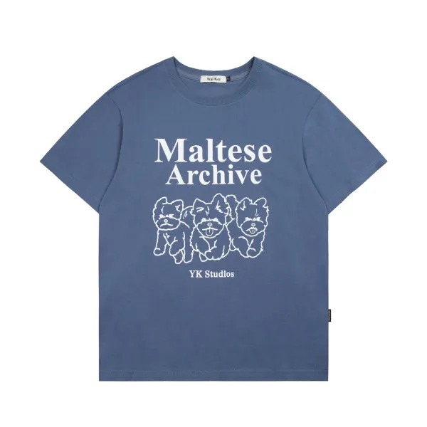 YK Studios Surfing Maltese & Dolphin Crew Navy T-Shirt - 13