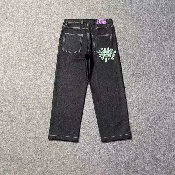 Design Custom Embroidered Red Motif Straight-Leg Jeans - 14