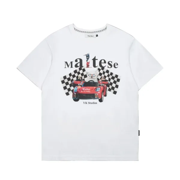 YK Studios Surfing Maltese & Dolphin Crew Navy T-Shirt - 12