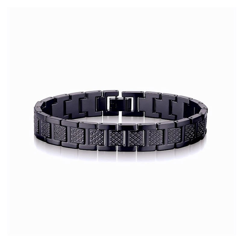 Black Textured Link Bracelet Men's Jewelry