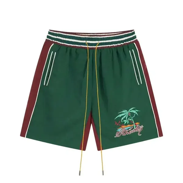 Rhude Palm Tree Embroidered Swim Shorts Brown Green - 14