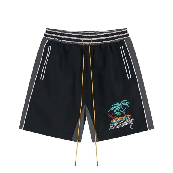 Rhude Palm Tree Embroidered Swim Shorts Brown Green - 15