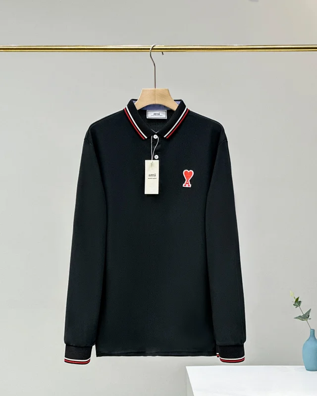 AMI Paris Shirts Long-Sleeve Polo Shirt with Heart A Logo product detail image 5
