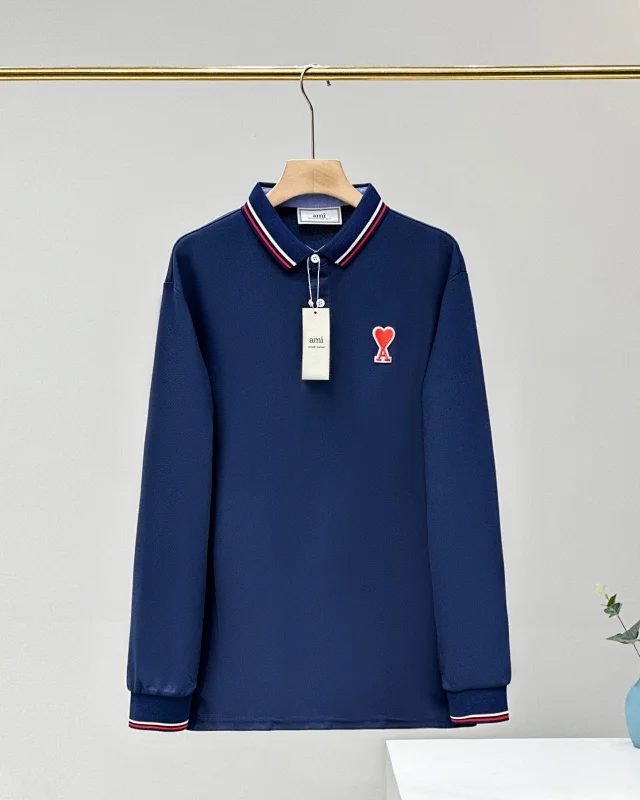 AMI Paris Shirts Long-Sleeve Polo Shirt with Heart A Logo product detail image 6