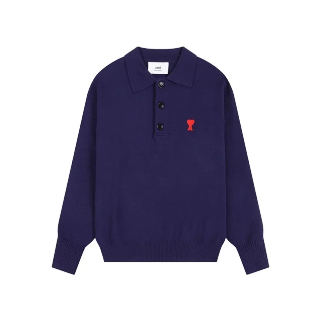AMI Paris Shirts Long-Sleeve Polo Shirt with Heart A Logo product detail image 10