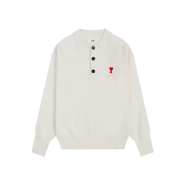 AMI Paris Shirts Long-Sleeve Polo Shirt with Heart A Logo product detail image 11