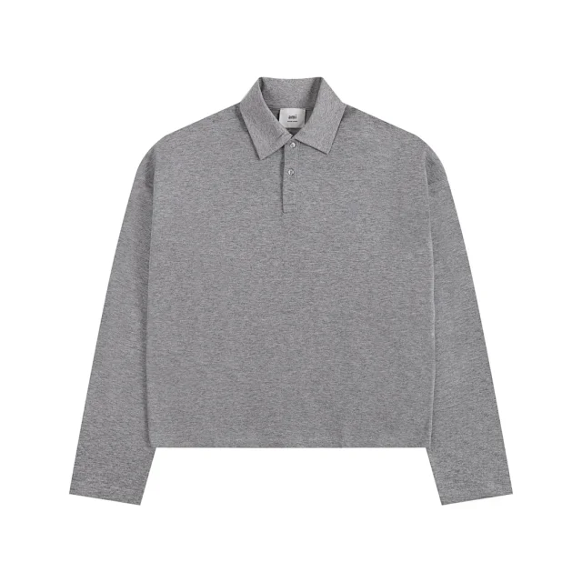 AMI Paris Shirts Long-Sleeve Polo Shirt with Heart A Logo product detail image 13