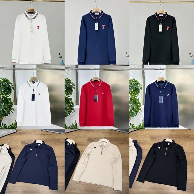AMI Paris Shirts Long-Sleeve Polo Shirt with Heart A Logo product detail image 1