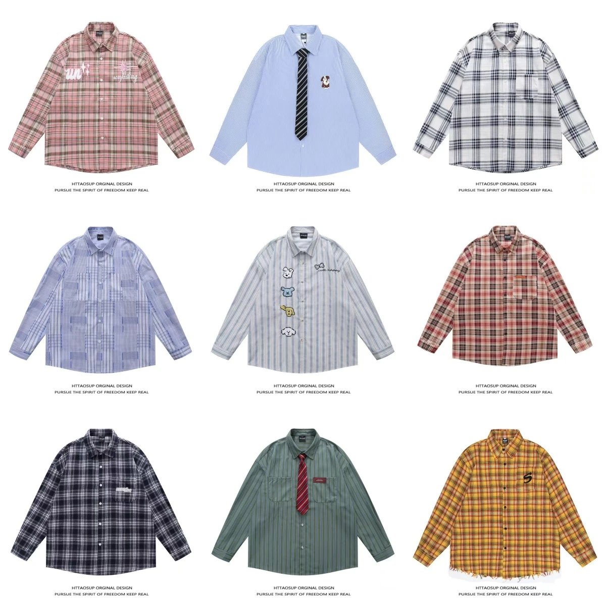 HTTAOSUP Original Design Striped Oversized Shirt with Necktie Green - 3