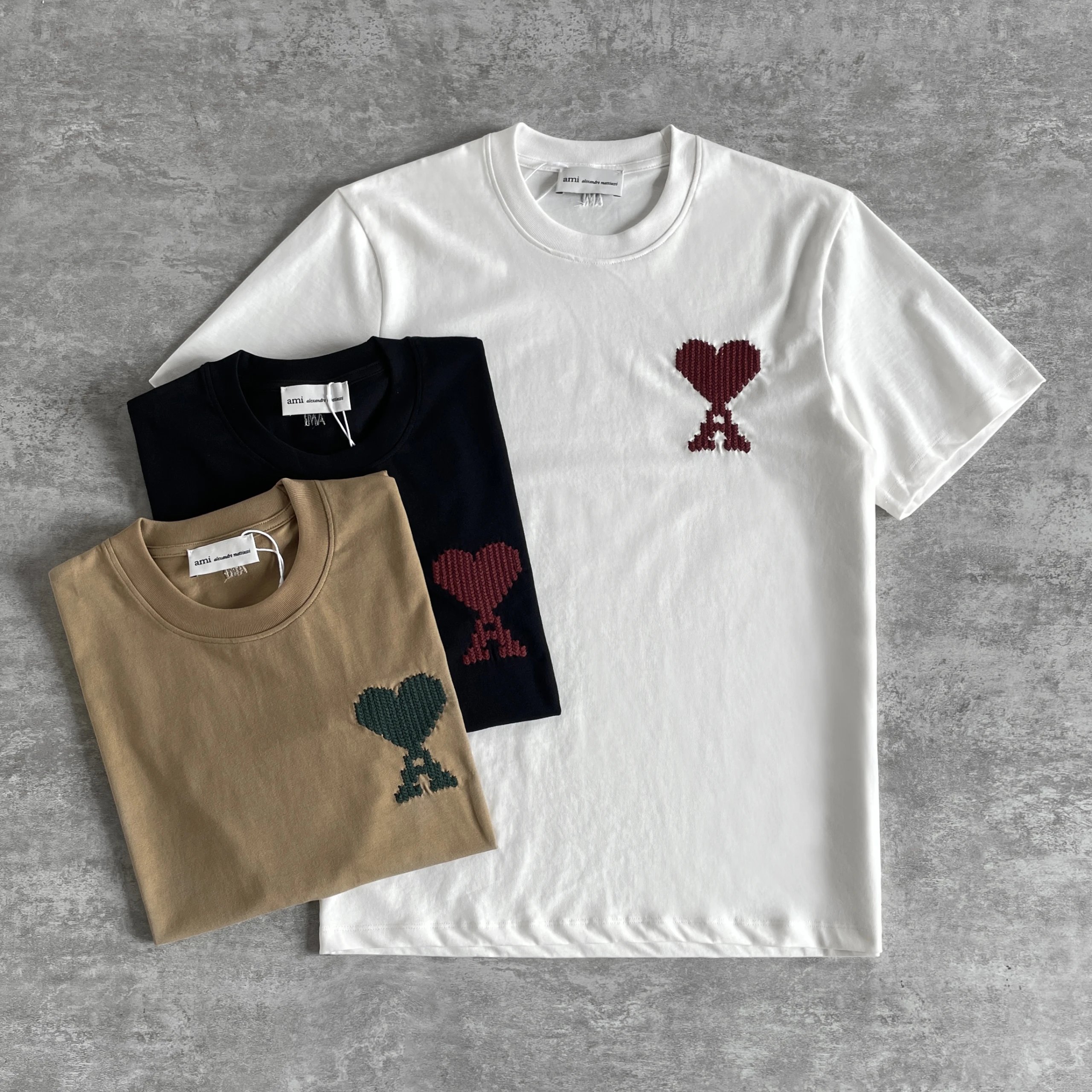 Three-Color Classic Heart Embroidered Badge T-Shirt ~ 26ss A@m Unisex Cotton Crew Neck Short Sleeve Tee