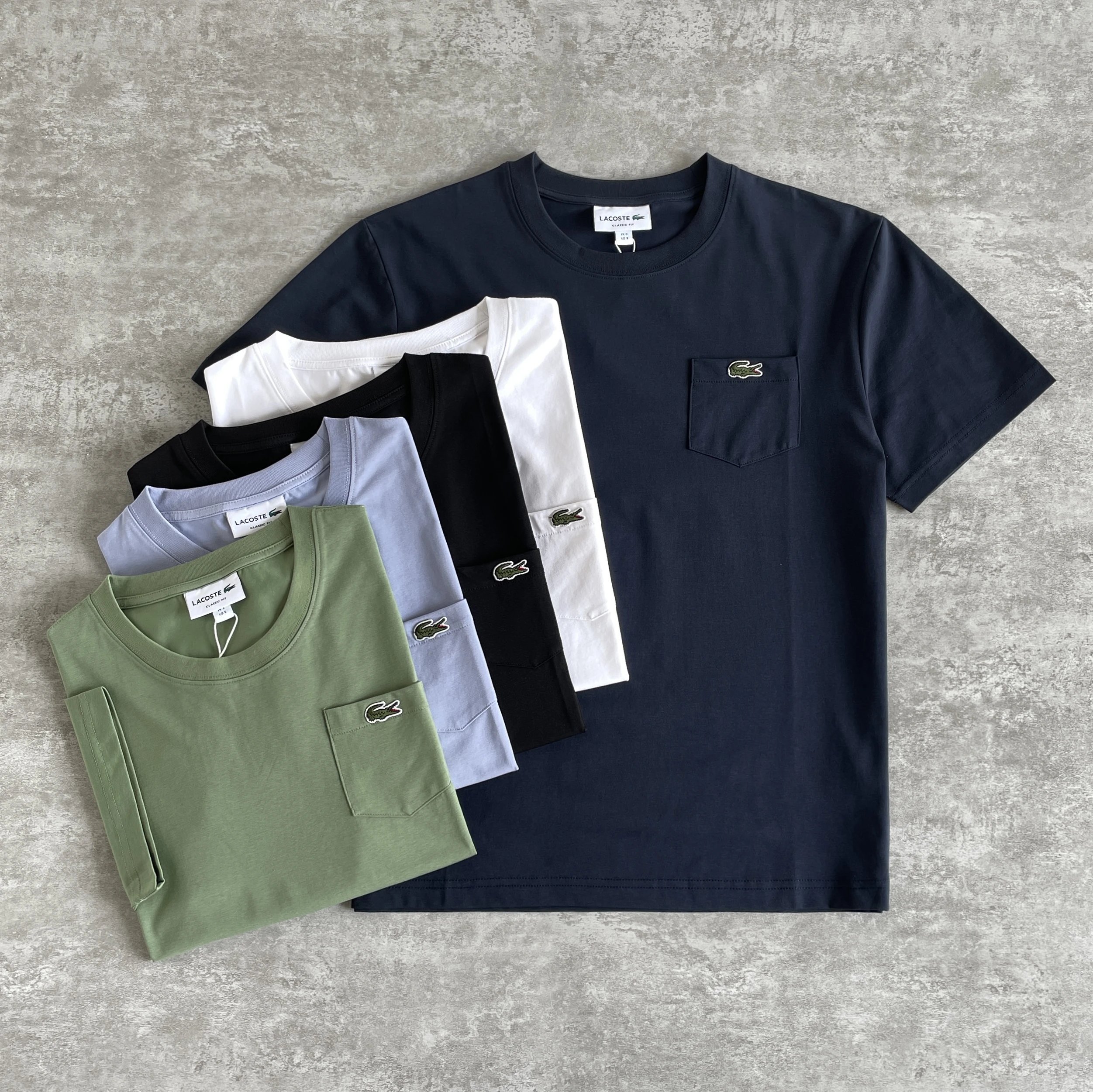 5 Colors Available ~ Men's 2025 Spring New Solid Color Versatile Comfortable Pocket Fish Logo Round Neck Short Sleeve T-Shirt | TH2827