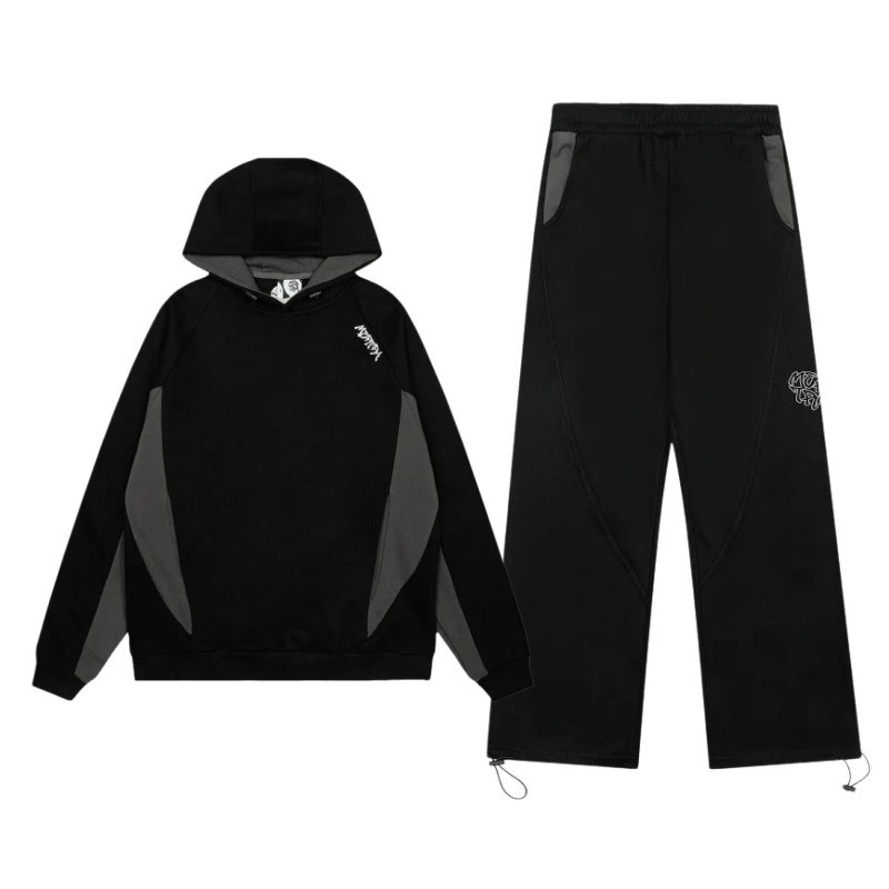 [DX209] Embroidered Patchwork Wide-Leg Sweatpants and Sweatshirt Set