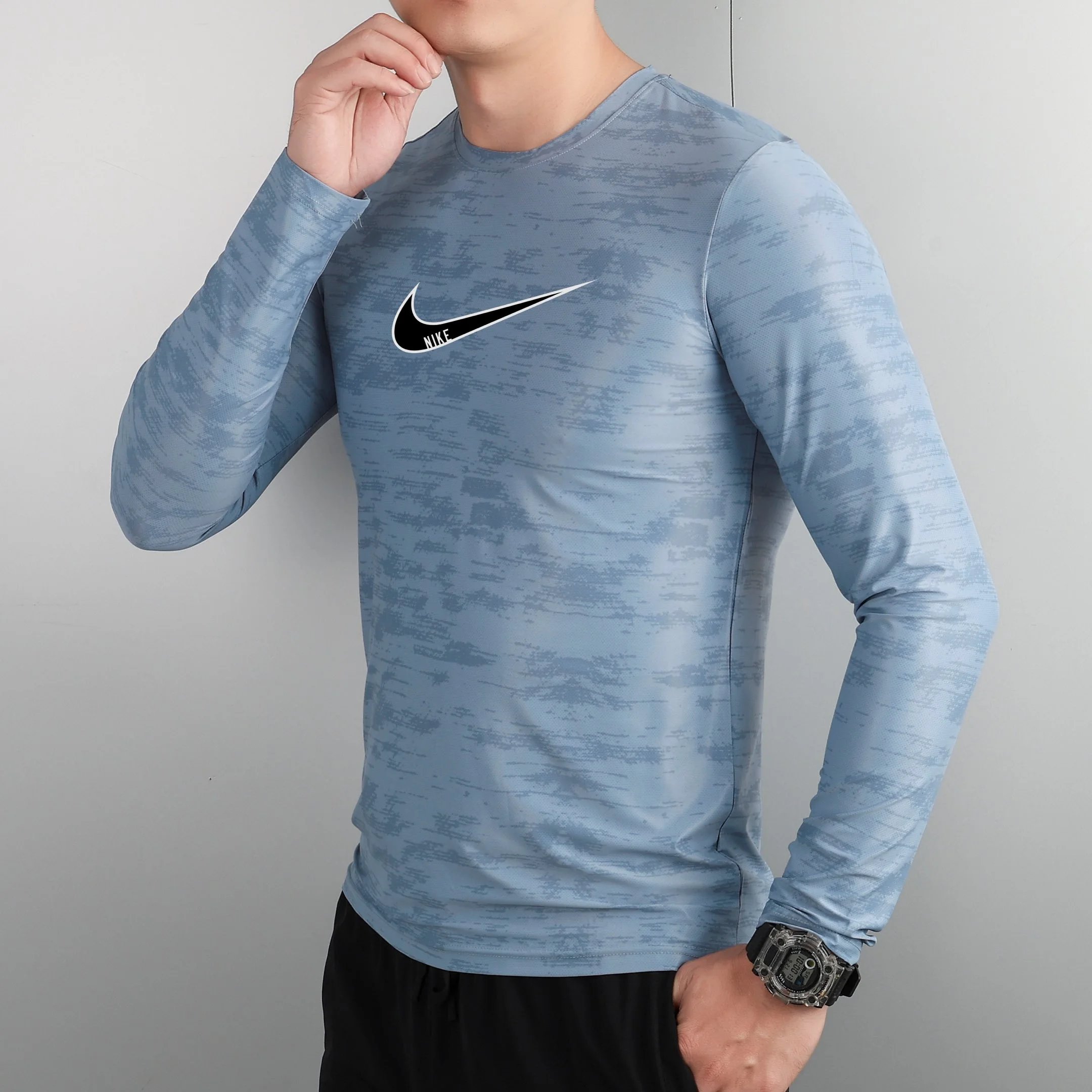 Nike Dri-FIT Swoosh Long Sleeve Light Blue Camo